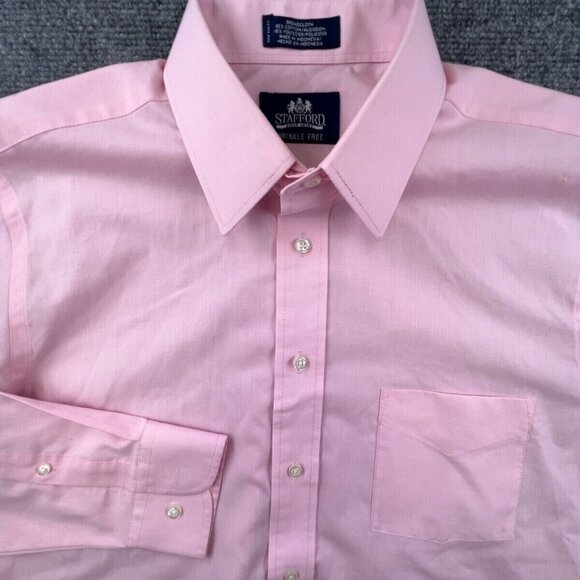 Stafford Button Up Super Shirt Men's Long Sleeve Wrinkle Free 16 34 35 Pink - Picture 1 of 8